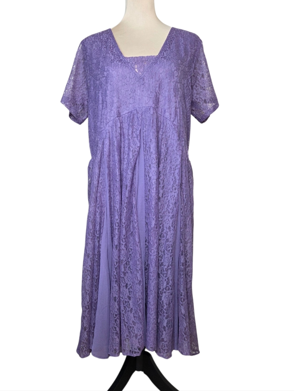 Vintage 90s Lavender Lace Midi Dress 1X Boho Fairy Flowy Layered Romantic Purple